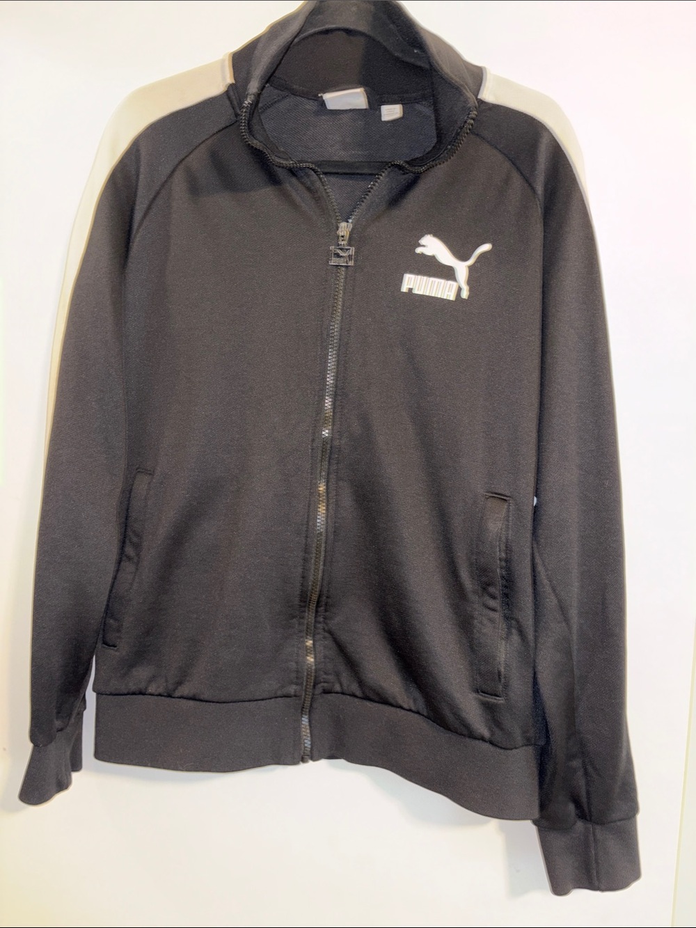 Puma Men’s Black Jacket with Cream Shoulder Stripes